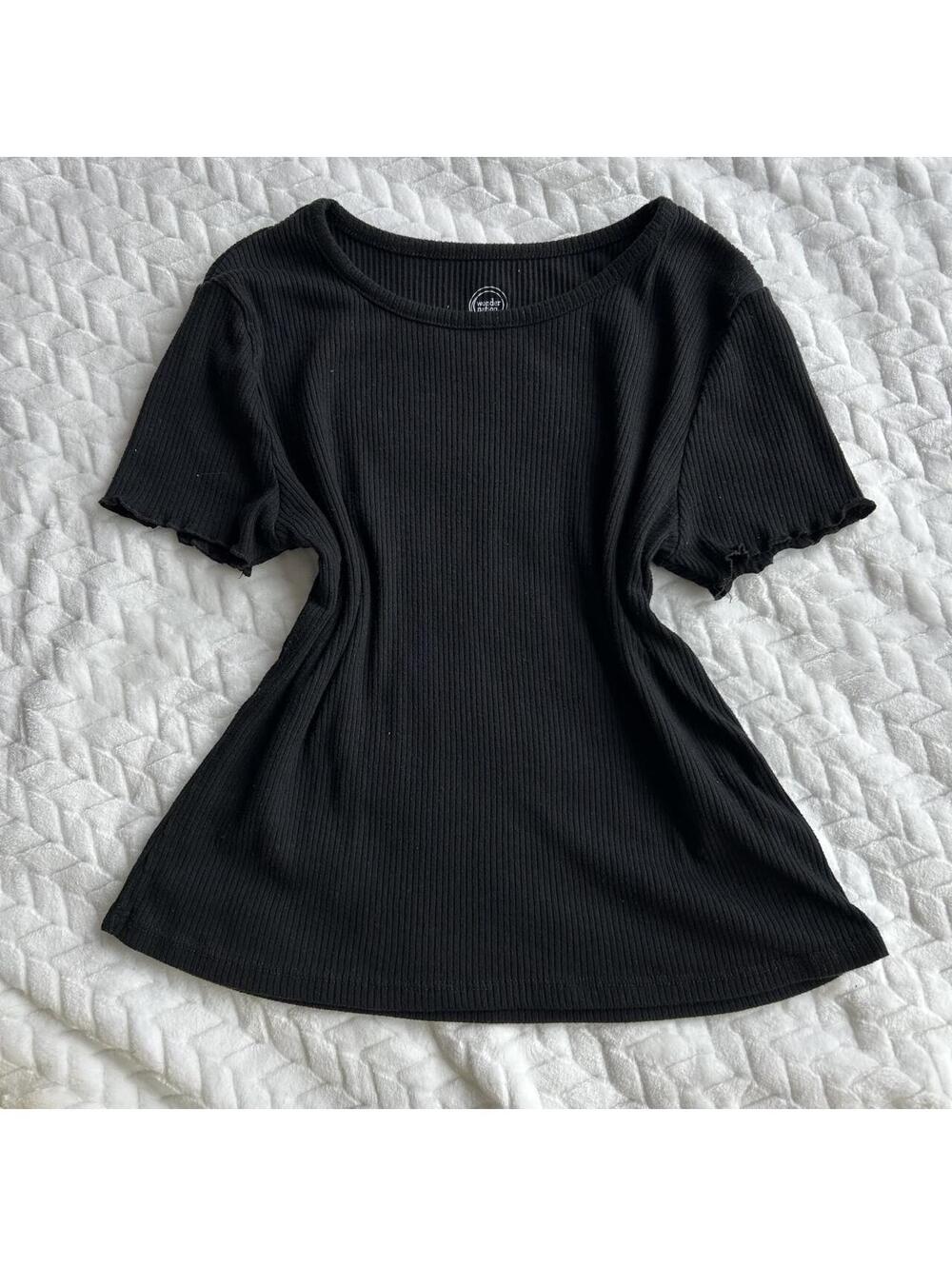 Black ribbed Wonder Nation baby tee in XL (14-16) #babytee #ribbed